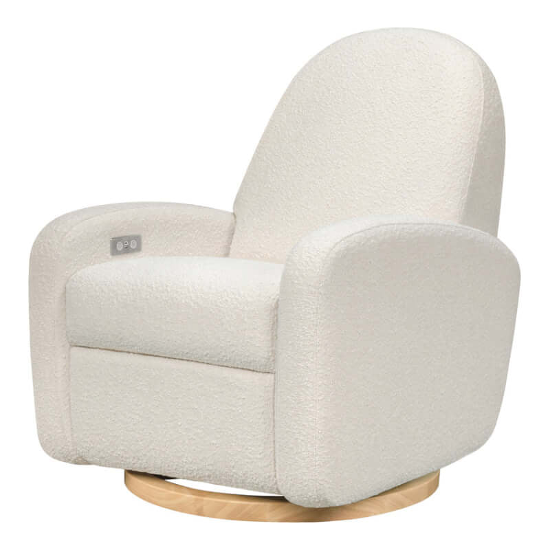 Babyletto Nami Electronic Recliner & Swivel Glider w/ USB Port - Ivory Boucle with Light Wood Base