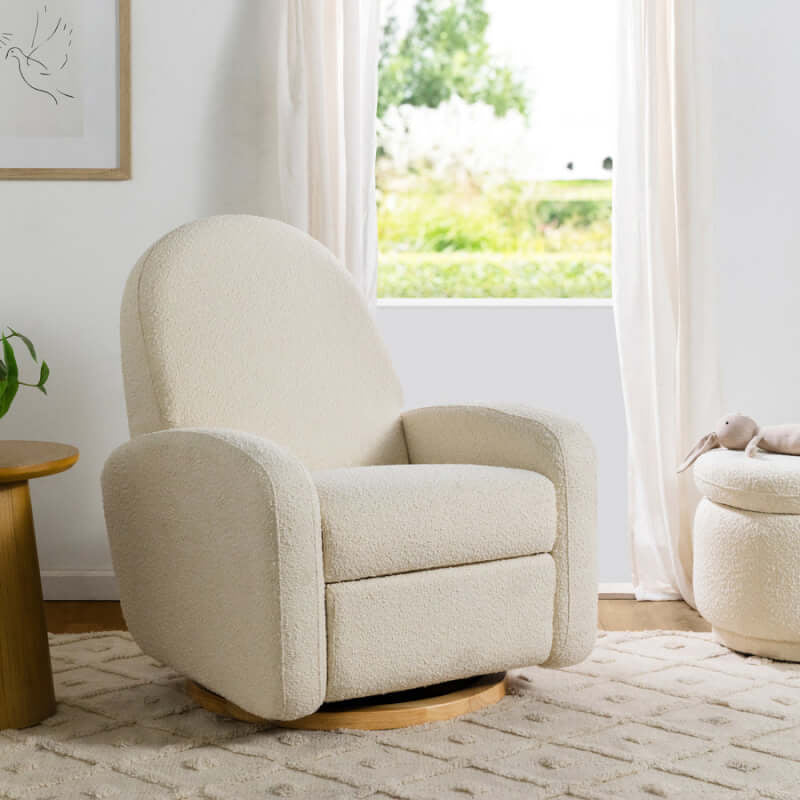 Babyletto Nami Electronic Recliner & Swivel Glider w/ USB Port - Ivory Boucle with Light Wood Base