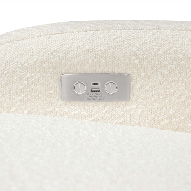 Babyletto Nami 電動躺椅/旋轉搖椅,帶 USB 接口 - 象牙色圈絨面料,淺色木質底座