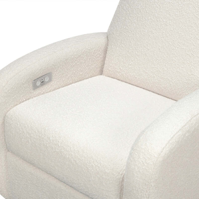 Babyletto Nami Electronic Recliner & Swivel Glider w/ USB Port - Ivory Boucle with Light Wood Base
