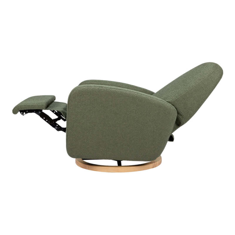 Babyletto Nami Electronic Recliner & Swivel Glider w/ USB Port - Olive Boucle with Light Wood Base