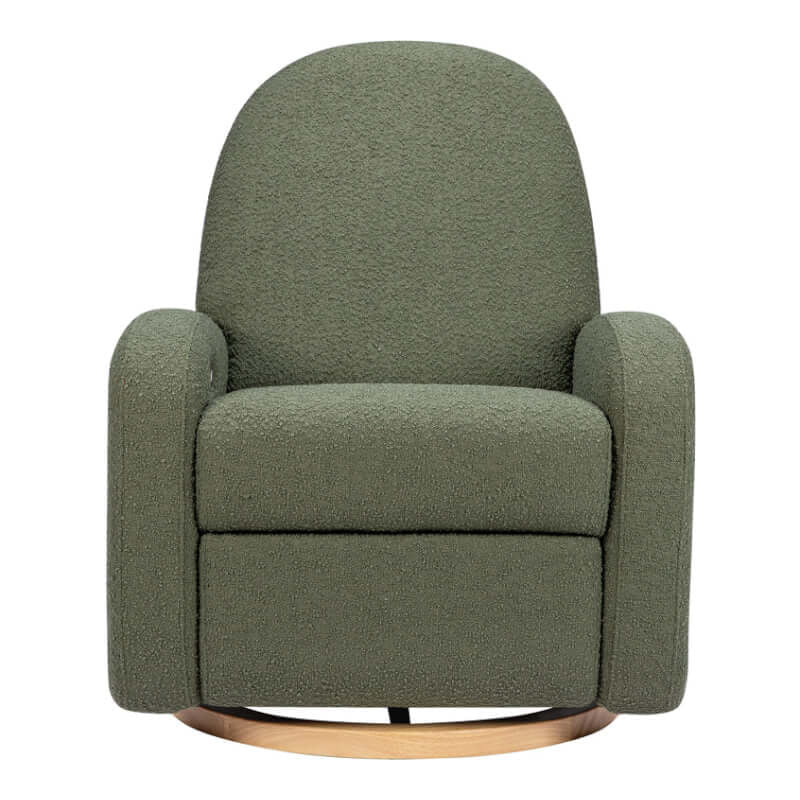 Babyletto Nami Electronic Recliner & Swivel Glider w/ USB Port - Olive Boucle with Light Wood Base