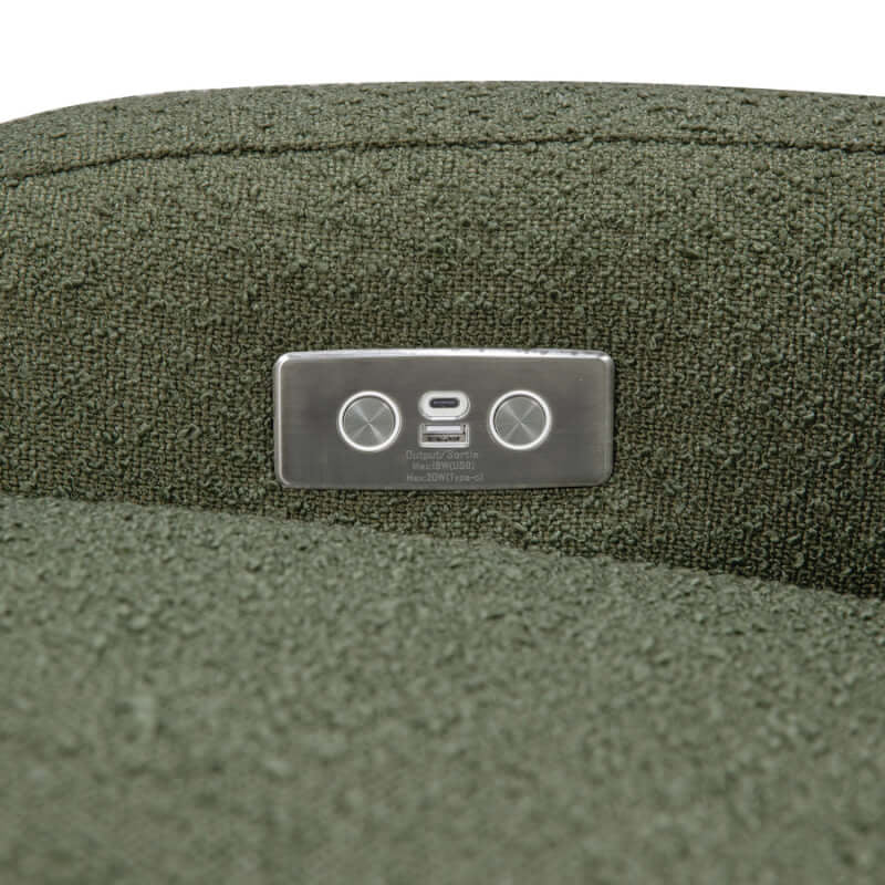 Babyletto Nami Electronic Recliner & Swivel Glider w/ USB Port - Olive Boucle with Light Wood Base