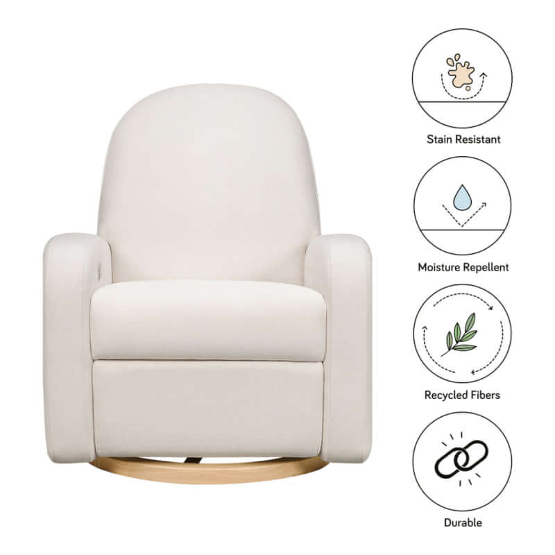 Babyletto Nami Electronic Recliner & Swivel Glider w/ USB Port - Performance Cream Eco-Weave with Light Wood Base