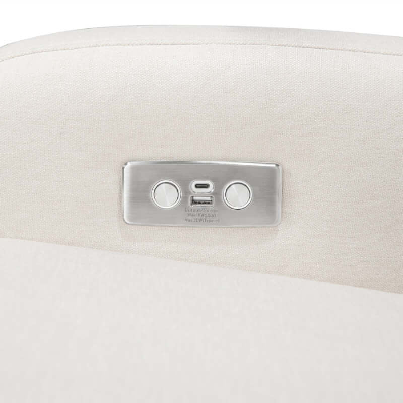 Babyletto Nami Electronic Recliner & Swivel Glider w/ USB Port - Performance Cream Eco-Weave with Light Wood Base