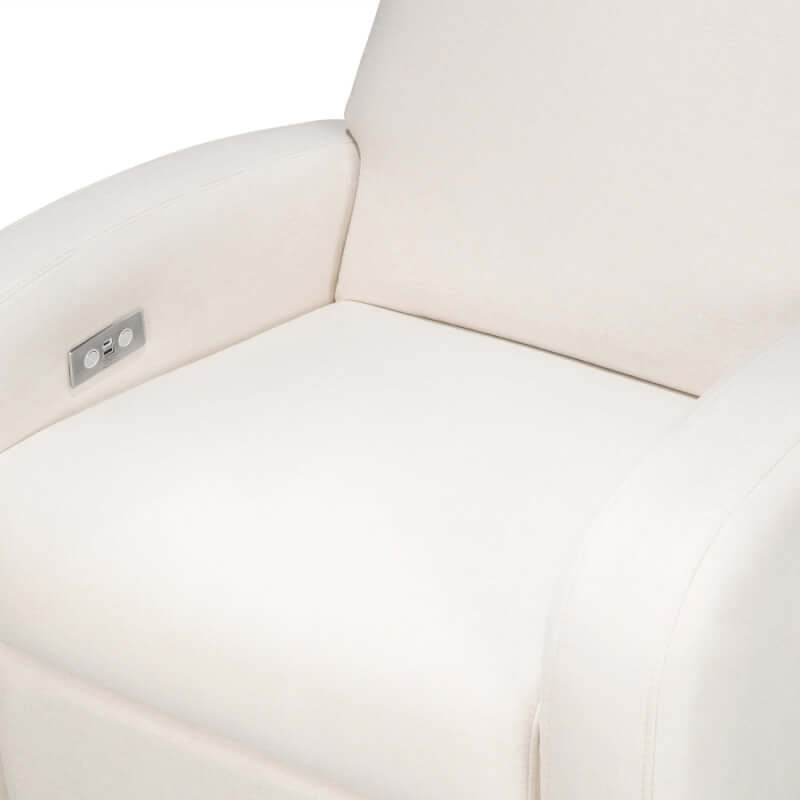 Babyletto Nami Electronic Recliner & Swivel Glider w/ USB Port - Performance Cream Eco-Weave with Light Wood Base