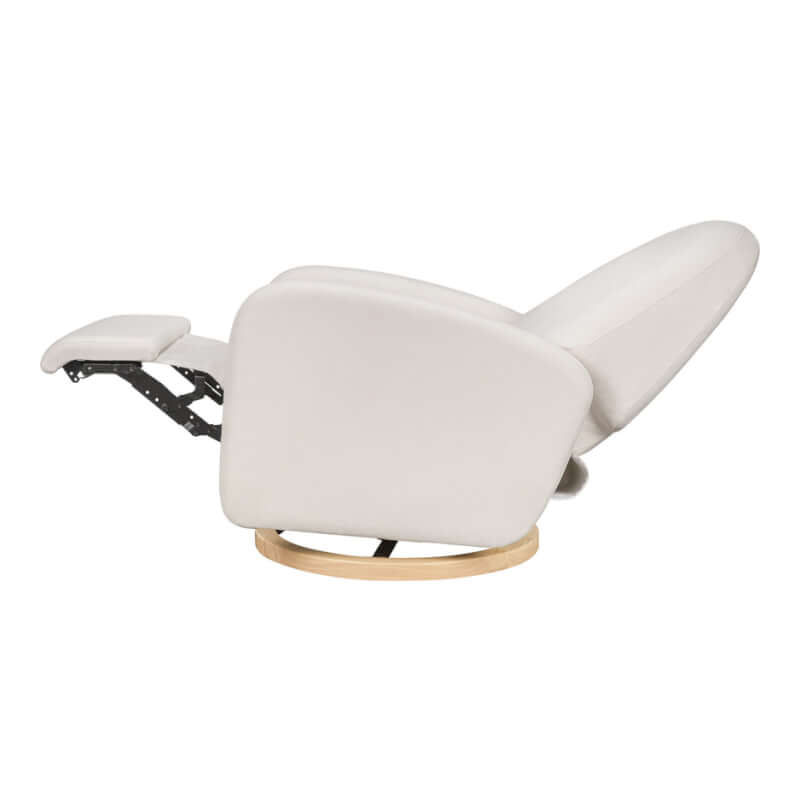 Babyletto Nami Electronic Recliner & Swivel Glider w/ USB Port - Performance Cream Eco-Weave with Light Wood Base