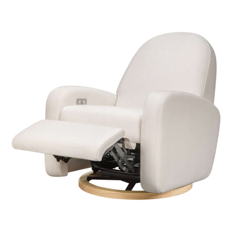 Babyletto Nami Electronic Recliner & Swivel Glider w/ USB Port - Performance Cream Eco-Weave with Light Wood Base