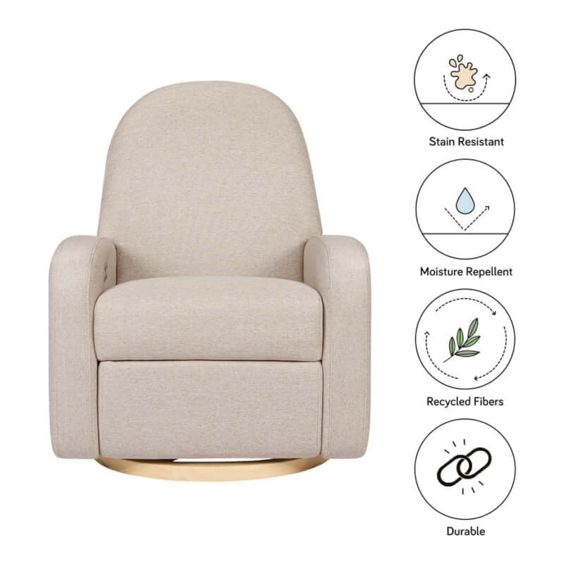 Babyletto Nami Electronic Recliner & Swivel Glider w/ USB Port - Performance Beach Eco-Weave with Light Wood Base