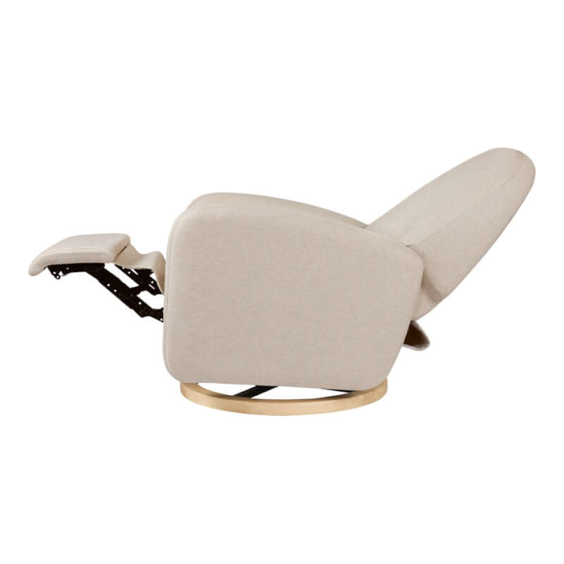 Babyletto Nami Electronic Recliner & Swivel Glider w/ USB Port - Performance Beach Eco-Weave with Light Wood Base