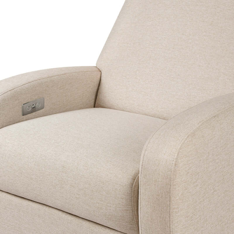 Babyletto Nami Electronic Recliner & Swivel Glider w/ USB Port - Performance Beach Eco-Weave with Light Wood Base