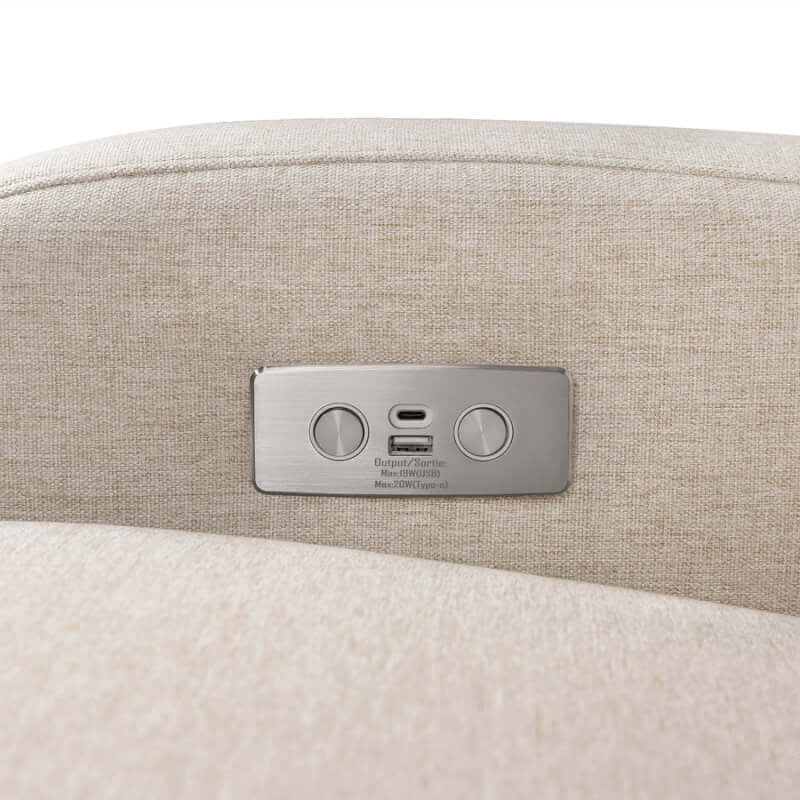 Babyletto Nami Electronic Recliner & Swivel Glider w/ USB Port - Performance Beach Eco-Weave with Light Wood Base