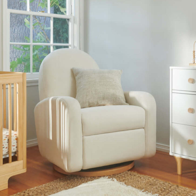 Babyletto Nami Recliner & Swivel Glider - Performance Cream Eco-Weave with Light Wood Base
