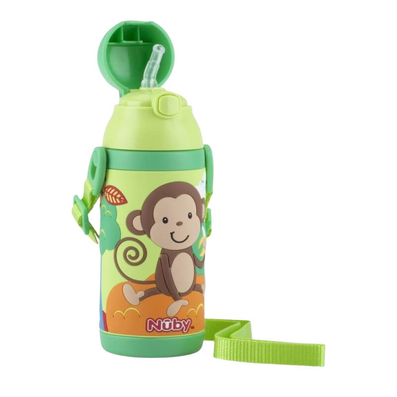 Nuby 雙把手 3D 列印不鏽鋼杯,附可更換掛帶,容量 385 毫升