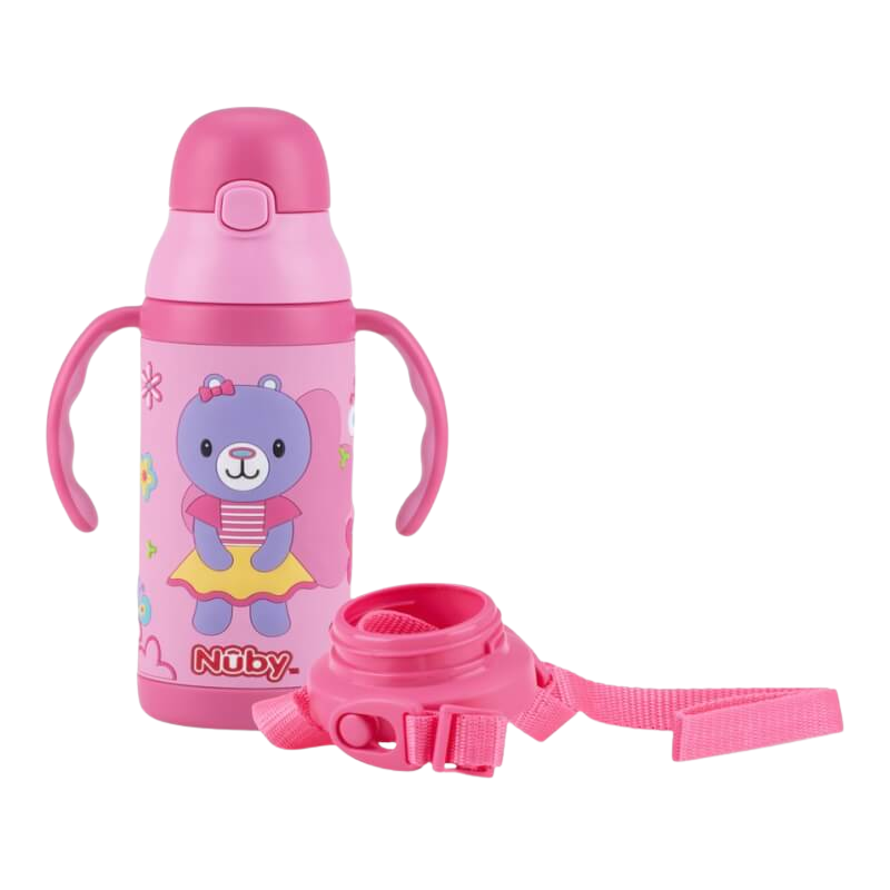 Nuby 雙把手 3D 列印不鏽鋼杯,附可更換掛帶,容量 385 毫升