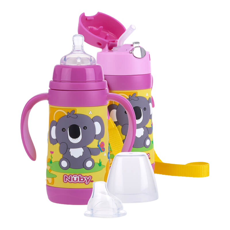 Nuby 三層不鏽鋼杯套裝,附 3D 杯套,300ml