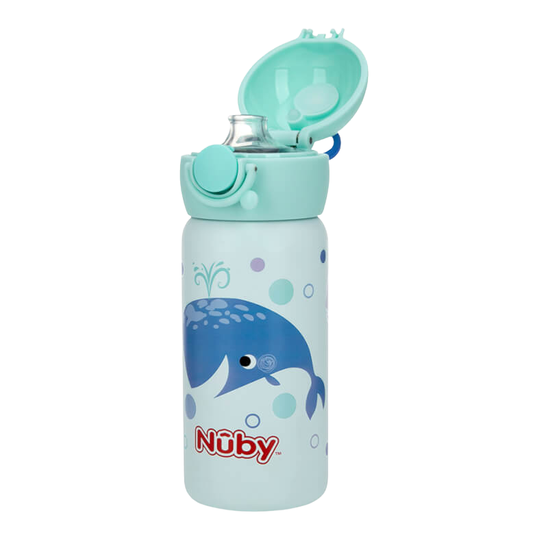 Nuby 不鏽鋼運動水壺吸嘴,附按壓式壺蓋,容量 10 盎司/300 毫升