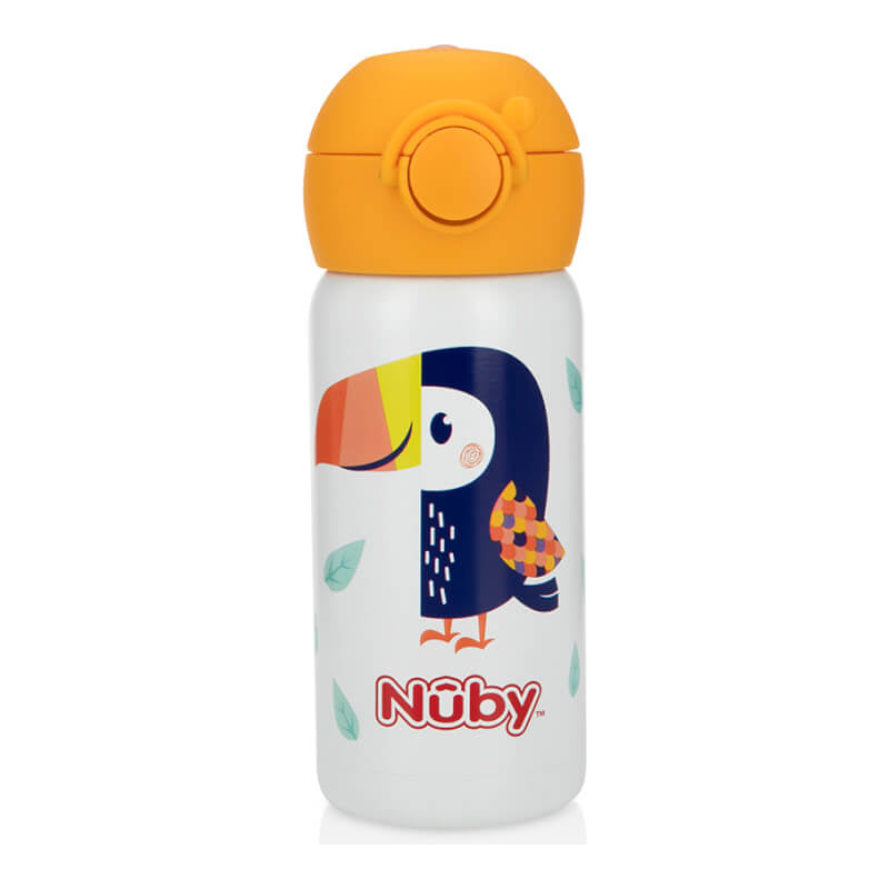 Nuby 不鏽鋼運動水壺吸嘴,附按壓式壺蓋,容量 10 盎司/300 毫升
