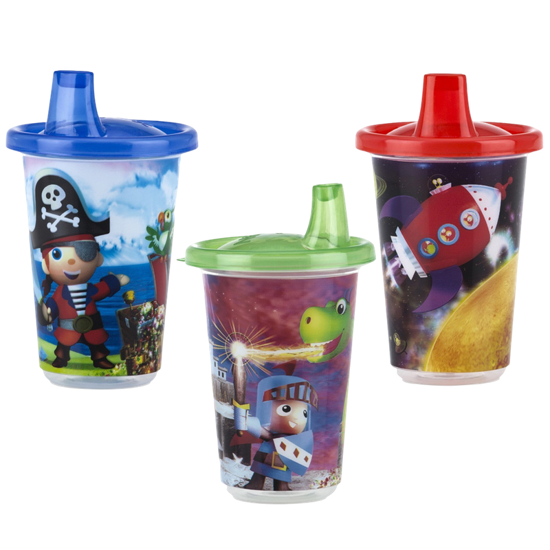 Nuby Wash or Toss Spout Cups with Lids (300ml x 3) - Boy