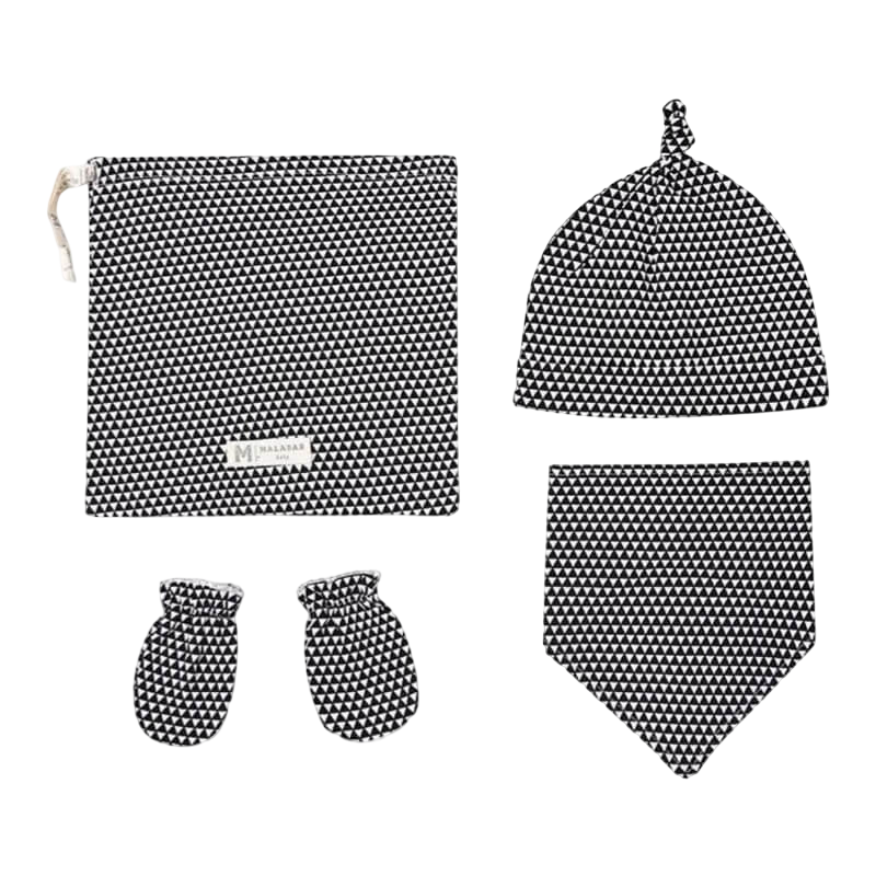 Malabar Baby Organic Cotton Bandana Bib, Mitten, Hat Set - Greenwich