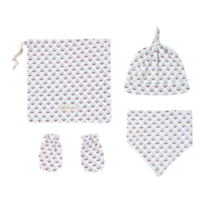 Malabar Baby Organic Cotton Bandana Bib, Mitten, Hat Set - Miami