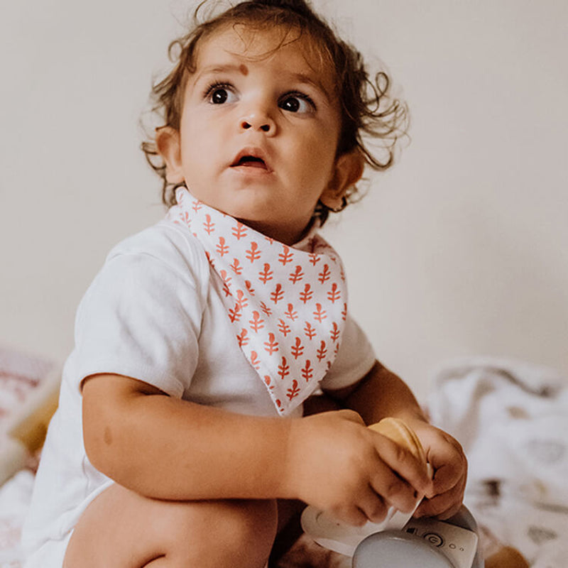 Malabar Baby Organic Cotton Bandana Bib, Mitten, Hat Set - Pink City