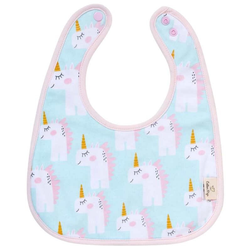 Cotton Pigs Organic Reversible Bib - Unicorns & Apples