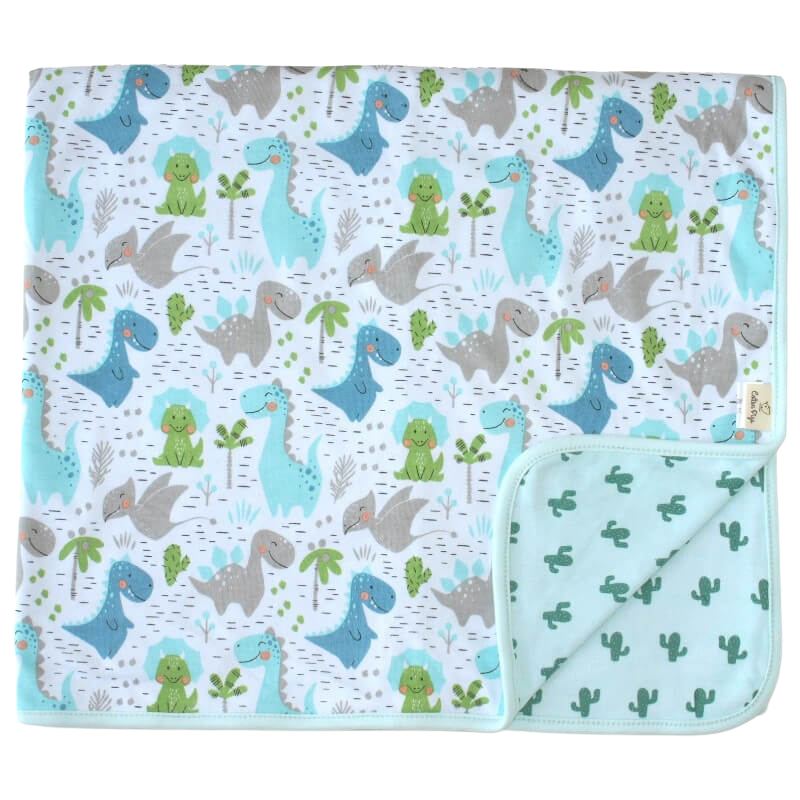 Cotton Pigs Organic Reversible Blanket 80x100cm - Dino & Cactus