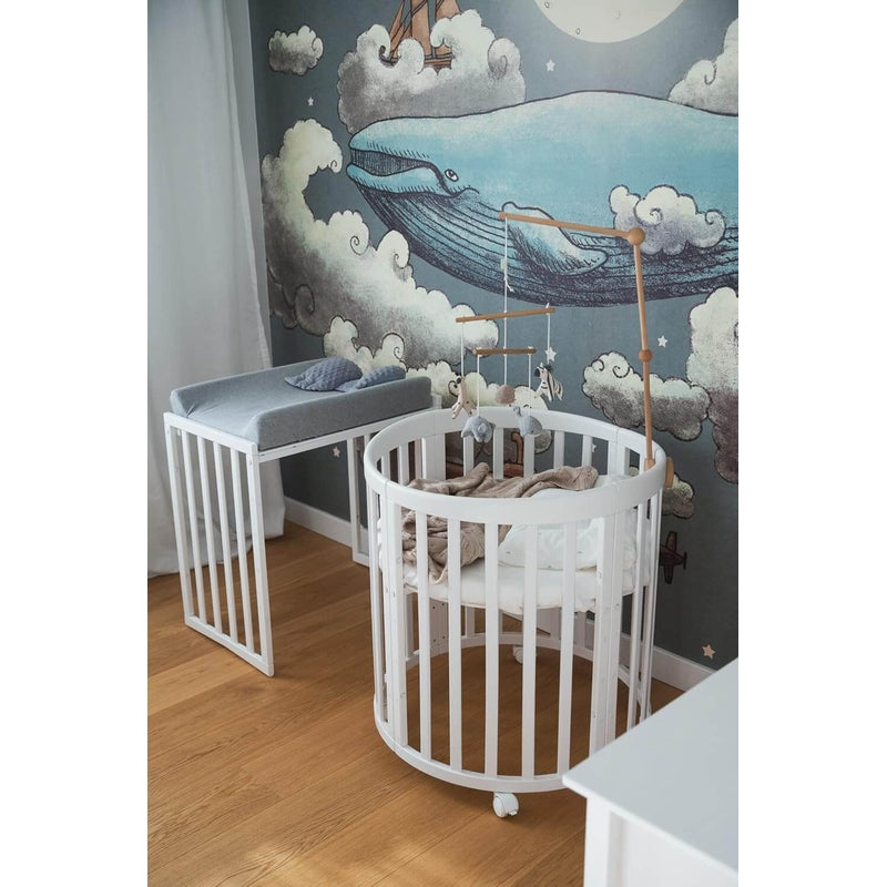 Waldin Oval Baby 7合1嬰兒床/側床/嬰兒床/遊戲圍欄(含床墊)