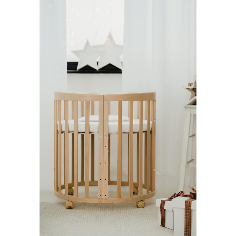 Waldin Oval Baby 7合1嬰兒床/側床/嬰兒床/遊戲圍欄(含床墊)