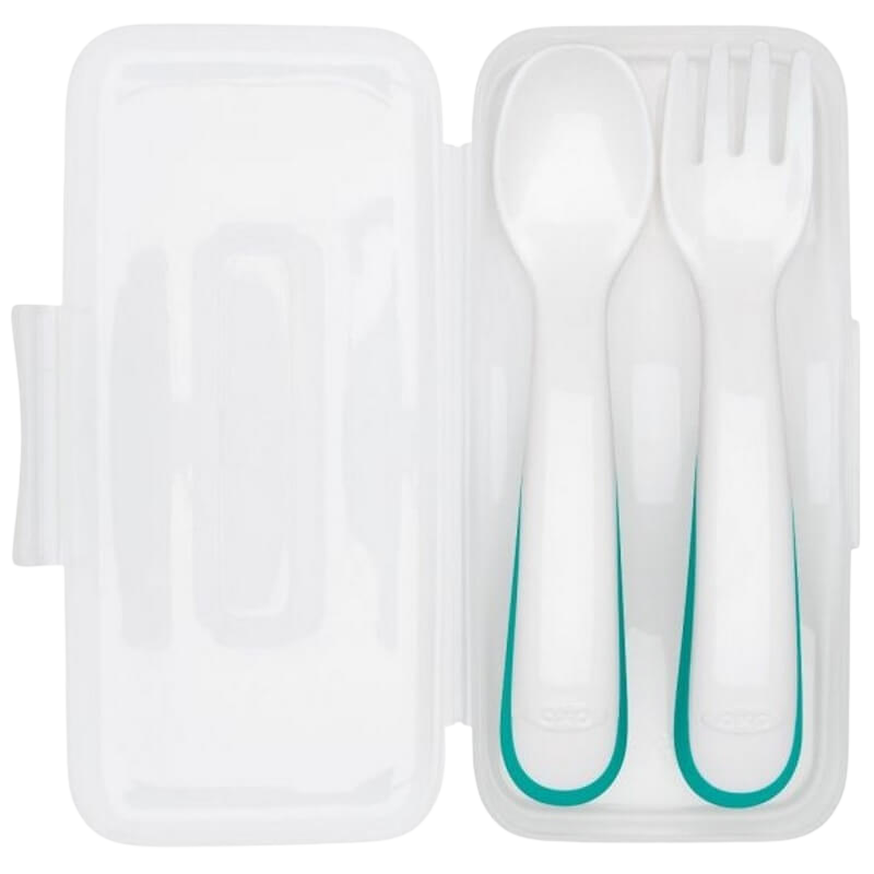 OXO Tot On-the-Go Plastic Fork and Spoon Set with Travel Case