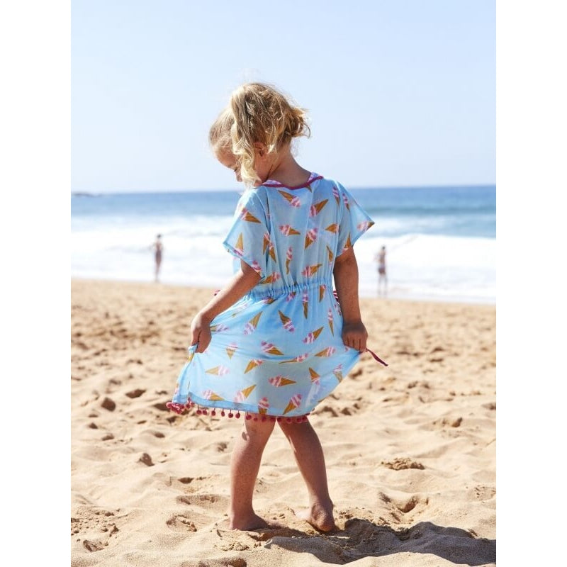 鴨嘴獸冰淇淋圖案搭配絨球連身裙