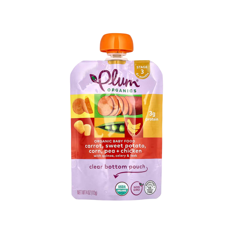 Plum Organics Baby Food 6+ Months Carrot Sweet Potato Corn Pea & Chicken 4 oz (113 g)