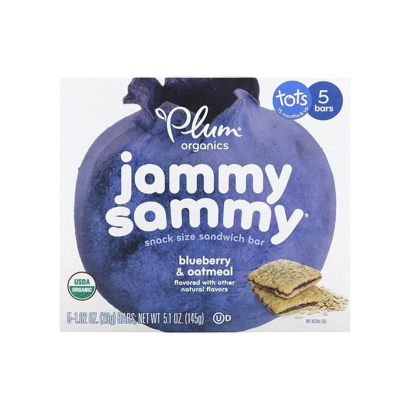 Plum Organics Jammy Sammy 迷你三明治棒,適合15個月及以上寶寶,藍莓燕麥口味,5條裝,每條1.02盎司(29克)。