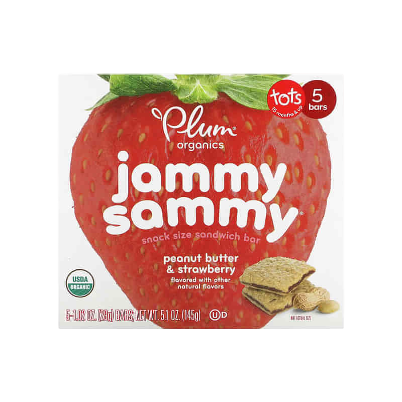Plum Organics Jammy Sammy Snack Size Sandwich Bar 15 Months & Up Peanut Butter & Strawberry 5 Bars 1.02 oz (29 g) Each