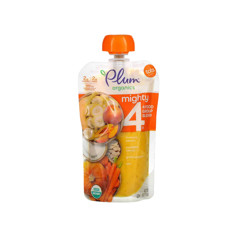 Plum Organics 強效四合一混合香蕉桃子南瓜胡蘿蔔希臘優格燕麥 4 盎司(113 克)