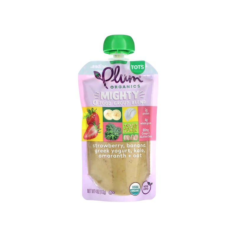 Plum Organics Mighty Food Group Blend Tots Strawberry Banana Greek Yogurt Kale Amaranth Oat 4 oz (113 g)