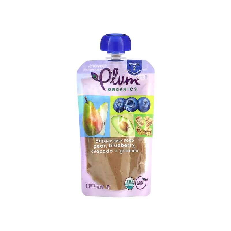 Plum Organics 有機嬰兒食品(6個月以上適用)梨子藍莓酪梨+格蘭諾拉麥片 3.5盎司(99克)