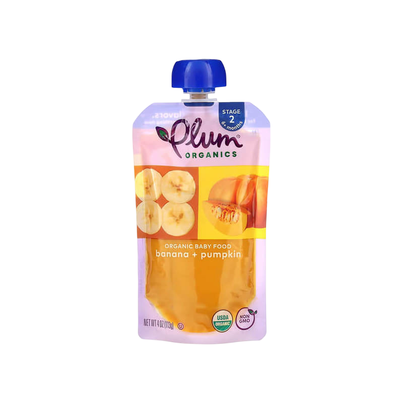 Plum Organics 有機嬰兒食品 6 個月以上 香蕉+南瓜 4 盎司 (113 克)