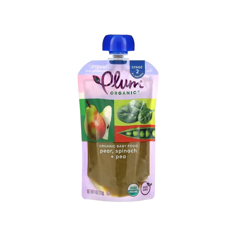 Plum Organics Organic Baby Food 6+ Months Pear Spinach + Pea 4 oz (113 g)