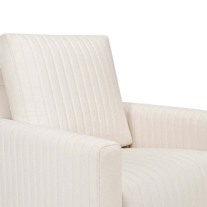 Babyletto Poe Channeled Swivel Glider - Performance Cream Eco-Weave with Dark Wood Base Babyletto