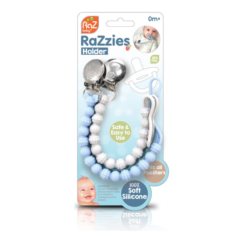 RaZbaby RaZzies Pacifier Holder - Blue/Grey