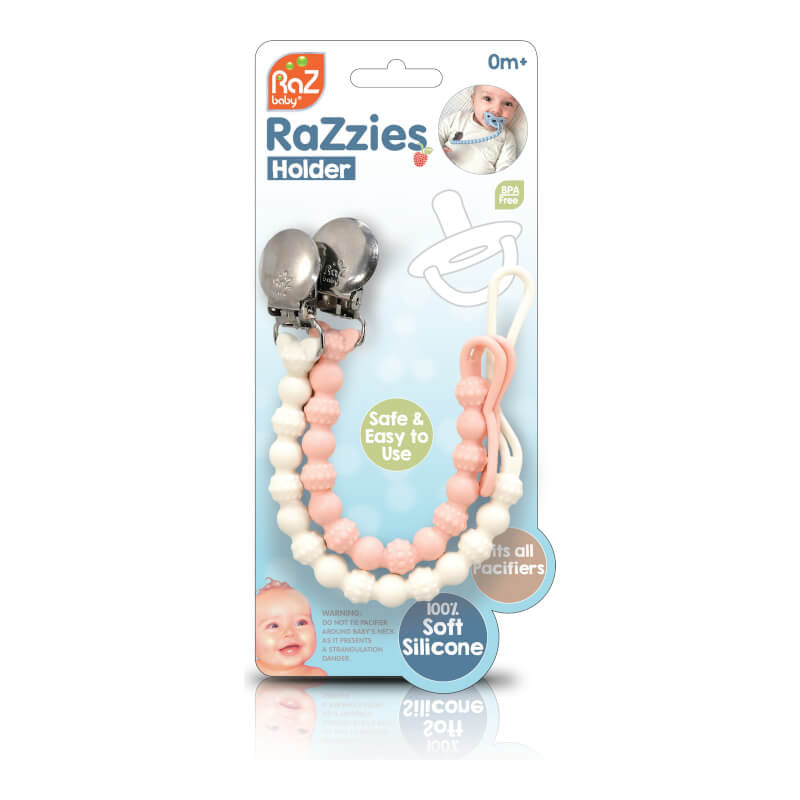 RaZbaby RaZzies Pacifier Holder - Pink/Beige