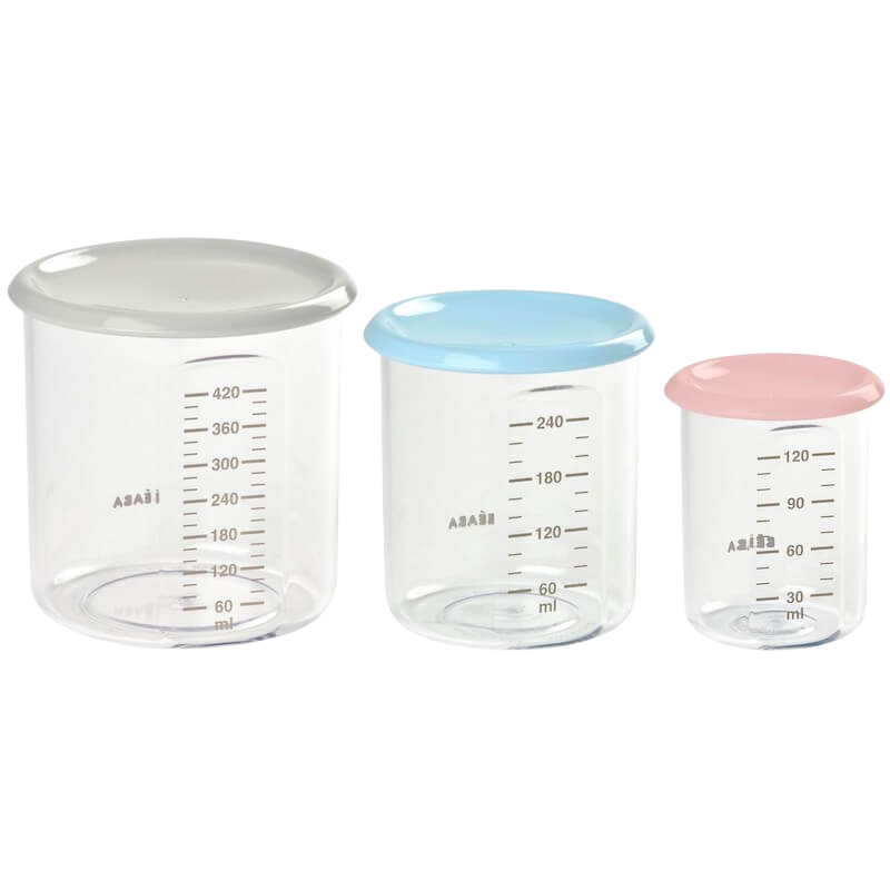 Beaba Set of 3 Conservation Jars (1 Baby / 1 Maxi / 1 Maxi +) - Pink, Blue, Light Mist