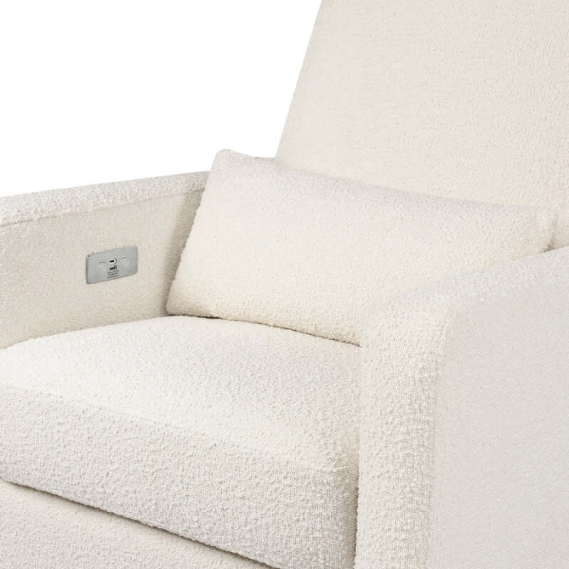Babyletto Sigi Electronic Recliner & Glider w/ USB Port - Ivory Boucle with Light Wood Base