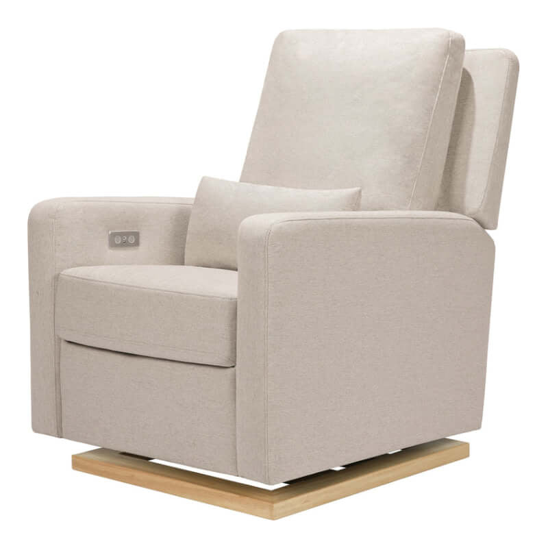 Babyletto Sigi Electronic Recliner & Glider w/ USB Port - Performance Beach Eco-Weave with Light Wood Base