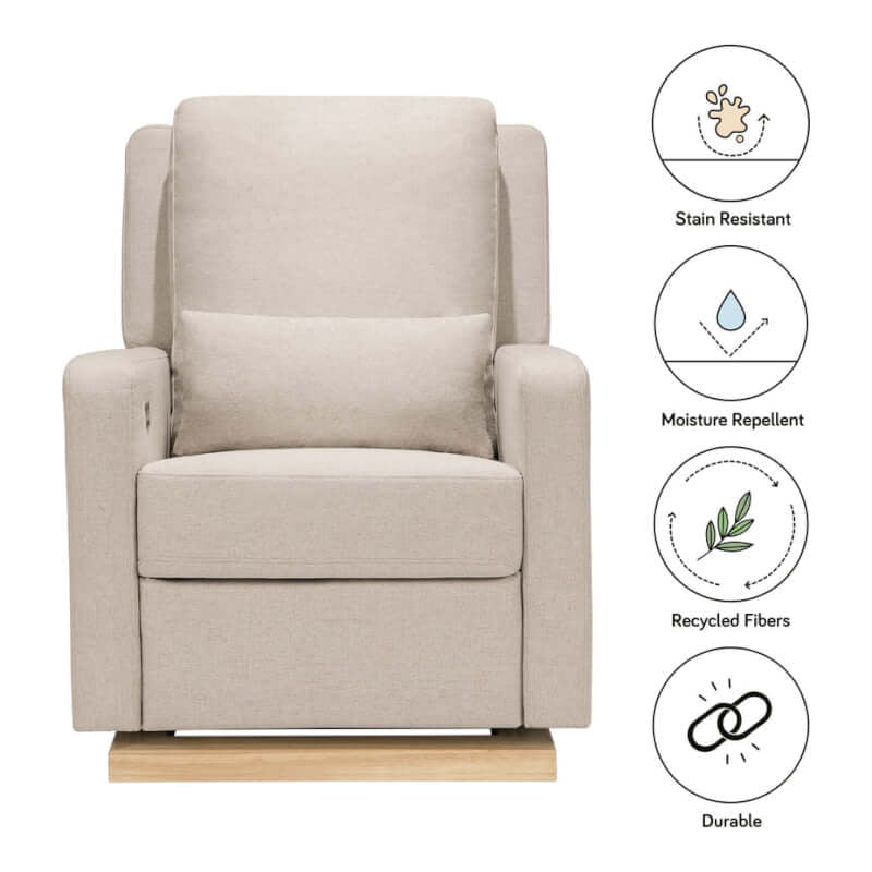 Babyletto Sigi Electronic Recliner & Glider w/ USB Port - Performance Beach Eco-Weave with Light Wood Base