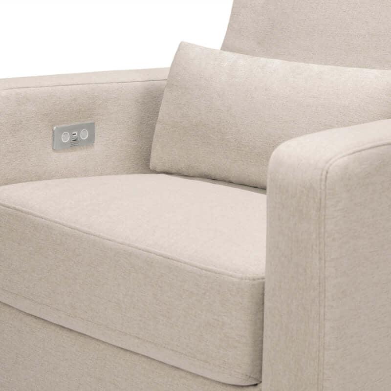 Babyletto Sigi Electronic Recliner & Glider w/ USB Port - Performance Beach Eco-Weave with Light Wood Base