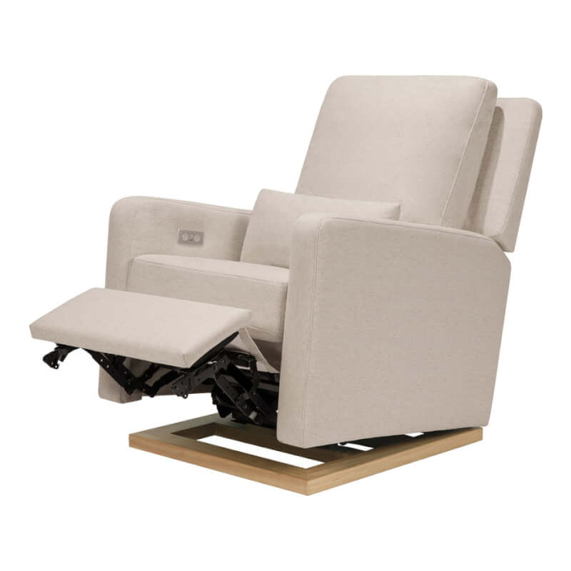 Babyletto Sigi Electronic Recliner & Glider w/ USB Port - Performance Beach Eco-Weave with Light Wood Base