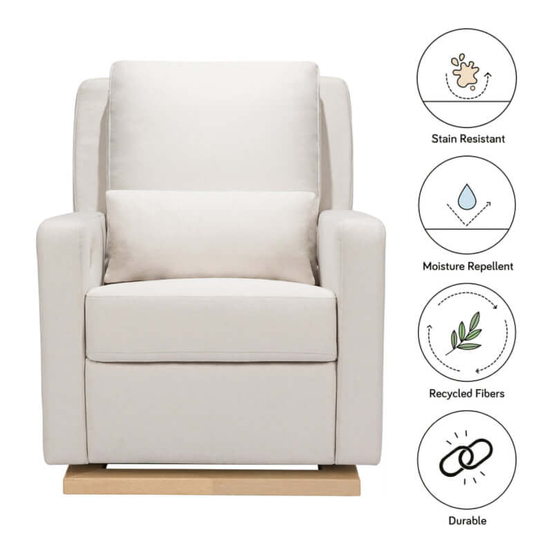 Babyletto Sigi Electronic Recliner & Glider w/ USB Port - Performance Cream Eco-Weave with Light Wood Base